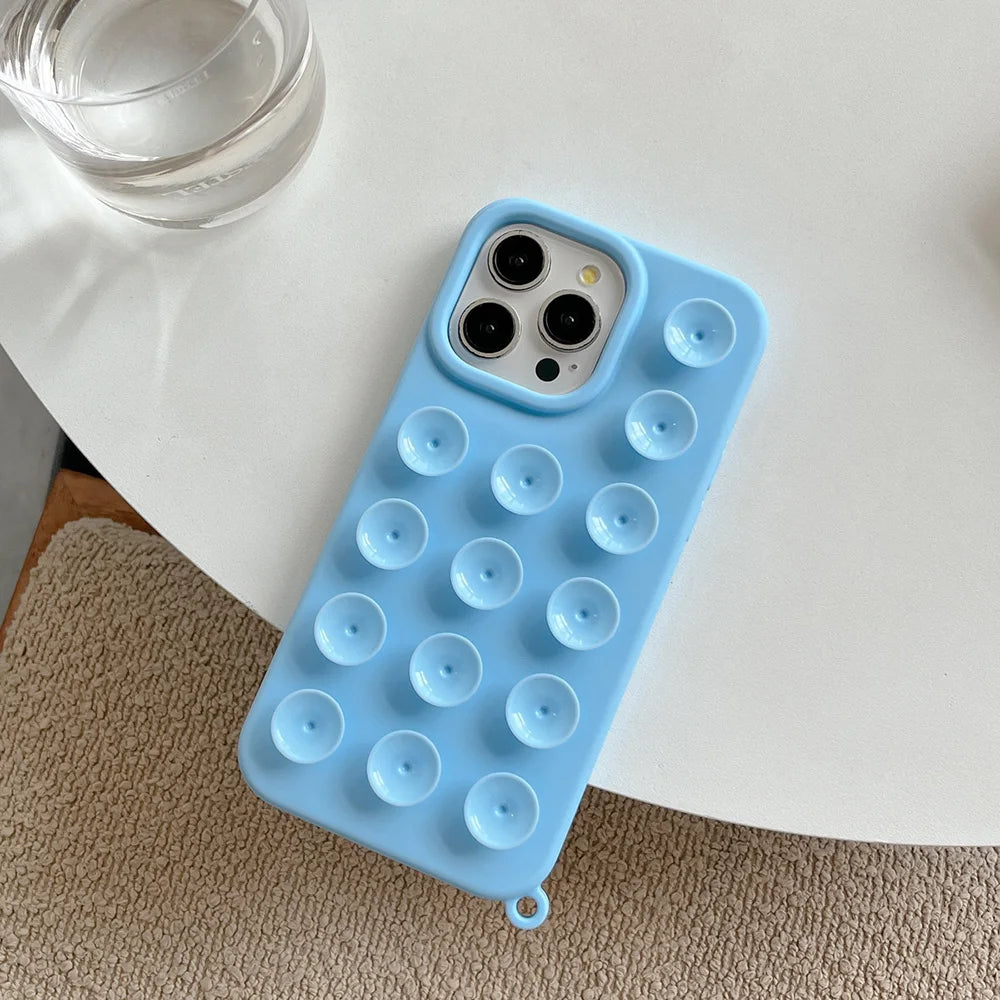 Coque Bonbon à Ventouses – Silicone Antidérapant + Lanière Tressée