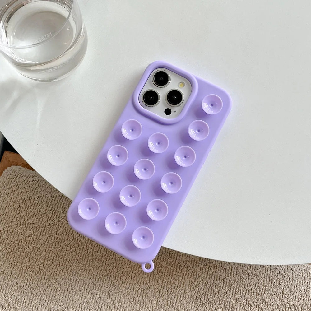 Coque Bonbon à Ventouses – Silicone Antidérapant + Lanière Tressée