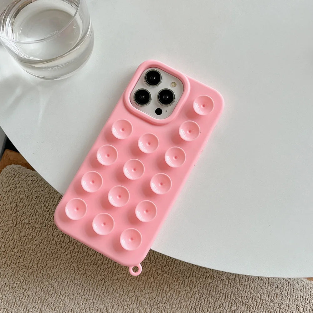 Coque Bonbon à Ventouses – Silicone Antidérapant + Lanière Tressée