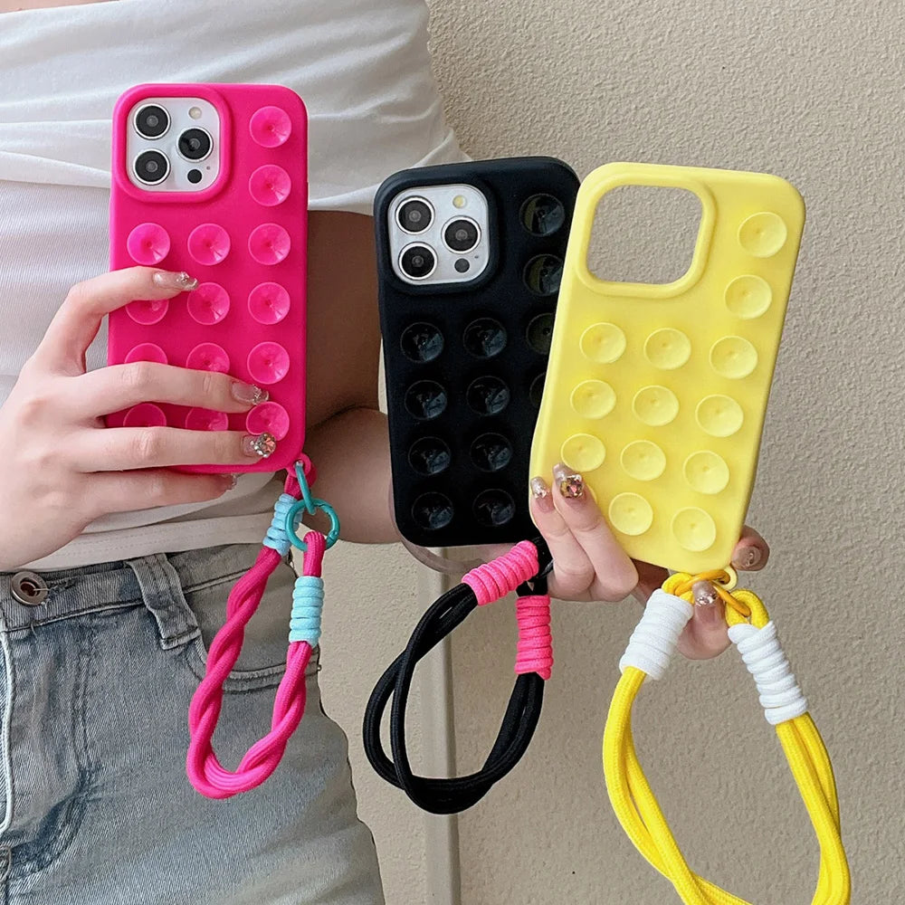 Coque Bonbon à Ventouses – Silicone Antidérapant + Lanière Tressée
