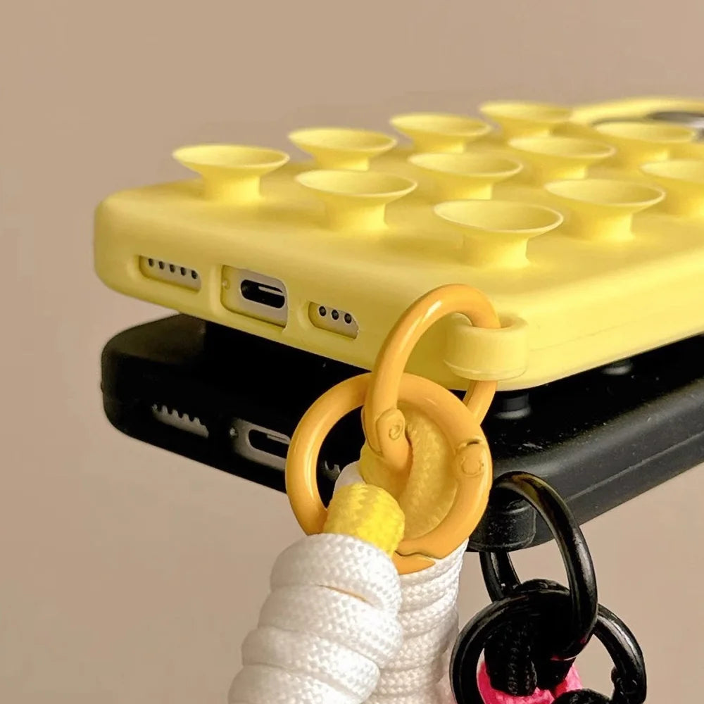 Coque Bonbon à Ventouses – Silicone Antidérapant + Lanière Tressée