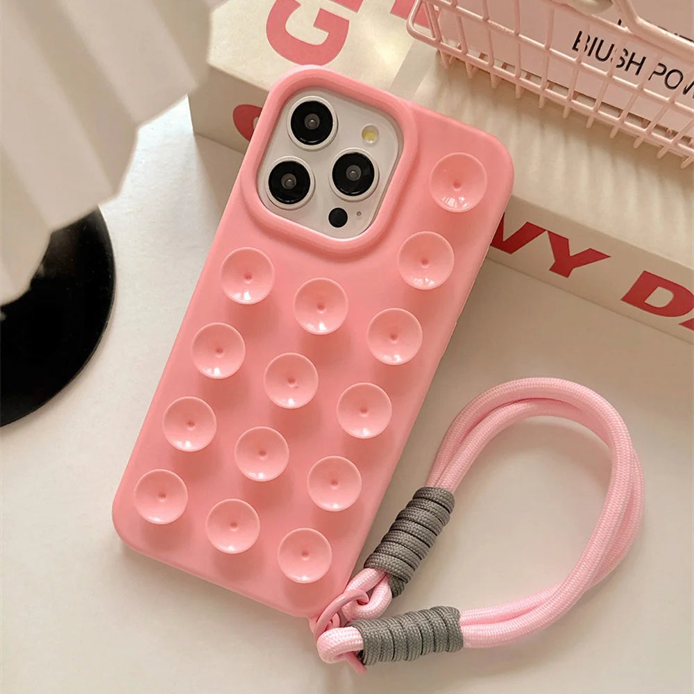 Coque Bonbon à Ventouses – Silicone Antidérapant + Lanière Tressée