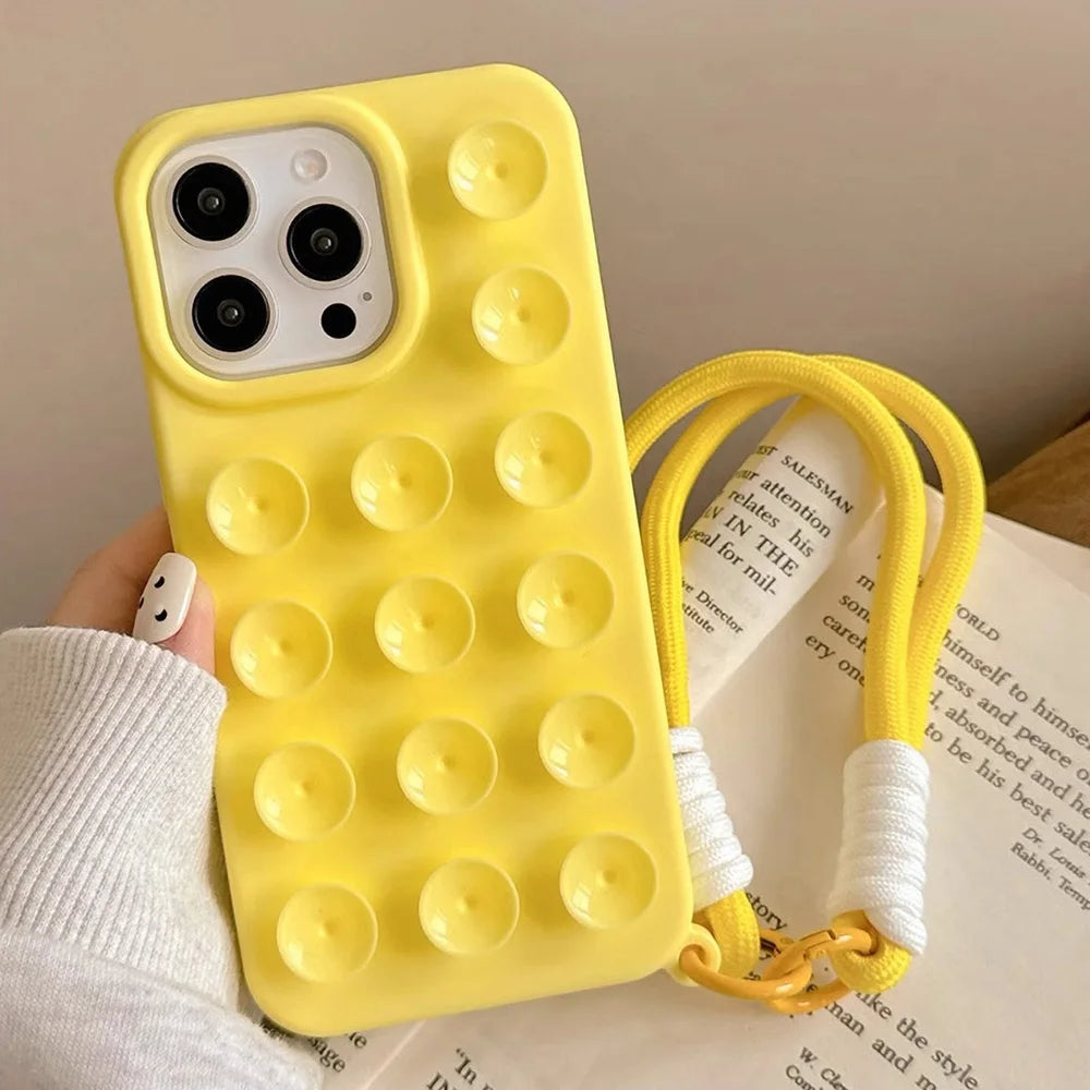 Coque Bonbon à Ventouses – Silicone Antidérapant + Lanière Tressée