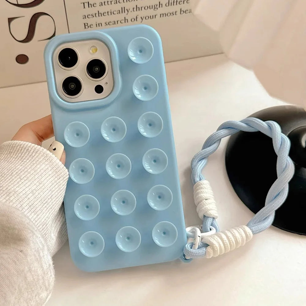 Coque Bonbon à Ventouses – Silicone Antidérapant + Lanière Tressée