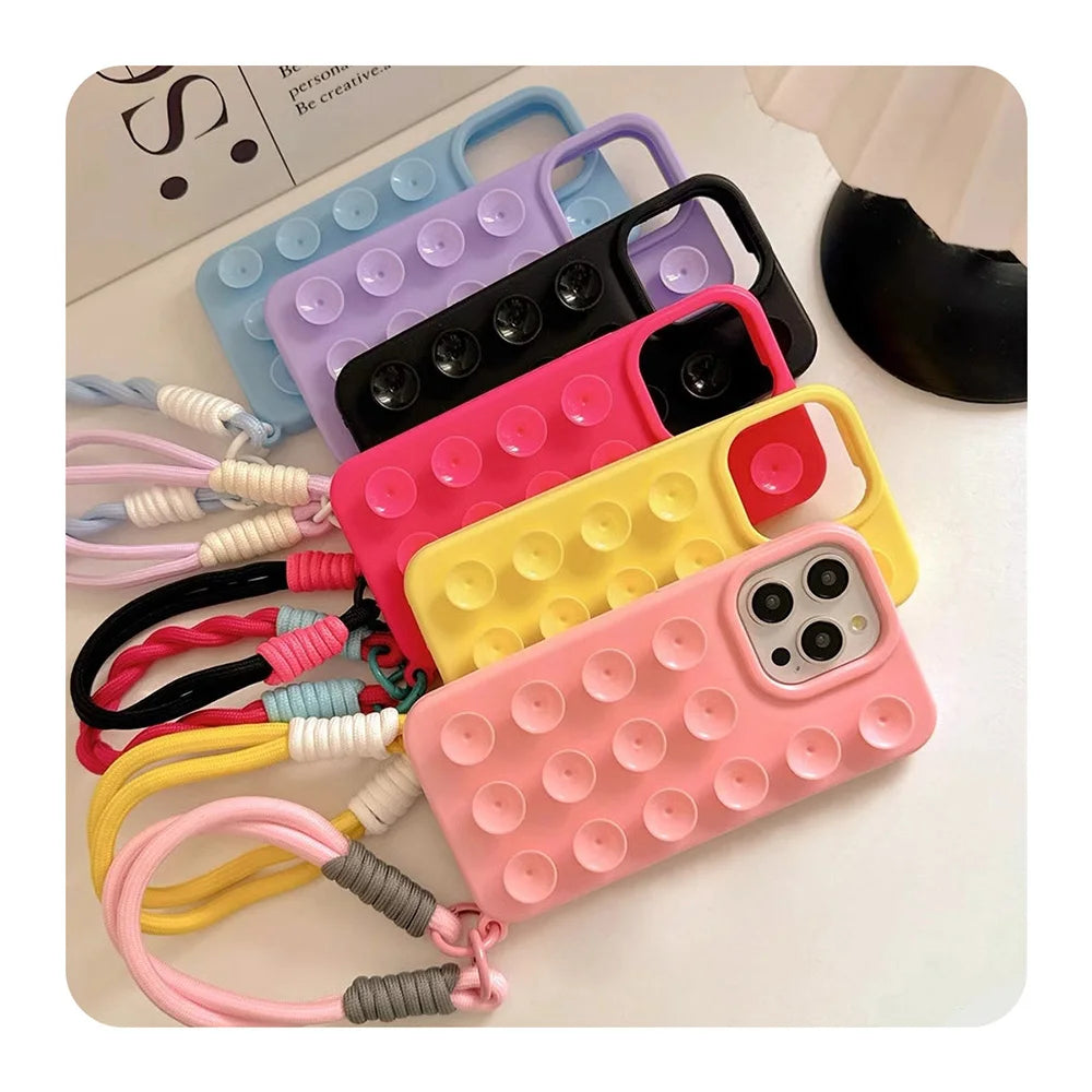Coque Bonbon à Ventouses – Silicone Antidérapant + Lanière Tressée
